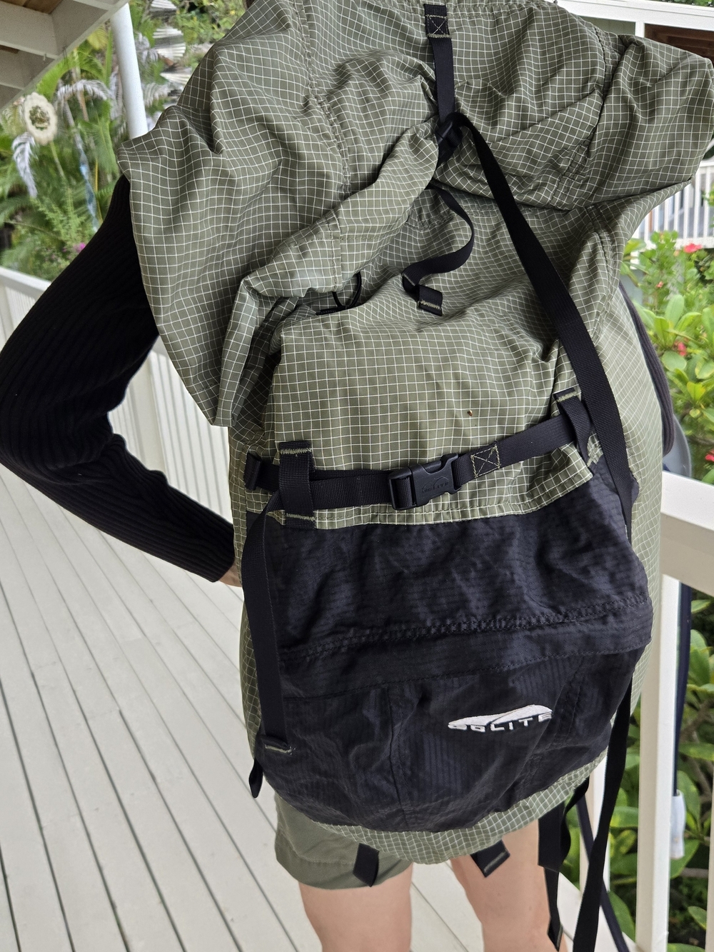Lightweight Olive Green & Black Roll-Top Backpack